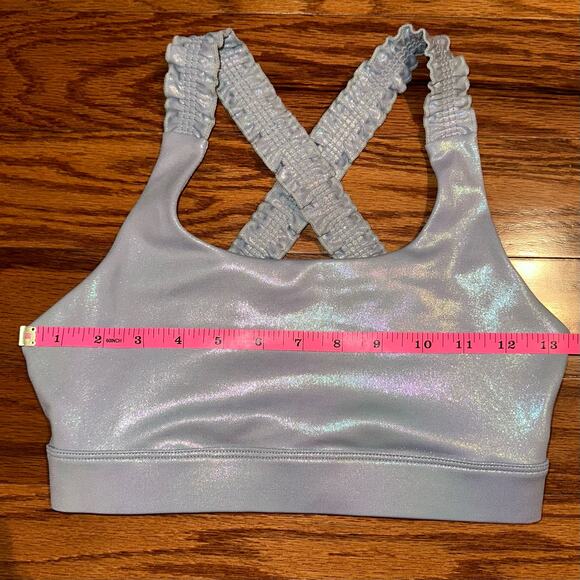 Zyia Active Metallic Grey Silver Light N Tight Ruffle Strap Sports Bra Size S - Picture 9 of 11